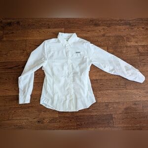 NWOT Columbia Ladies White Long Sleeve Snap Front Boating Sailing Short Size S